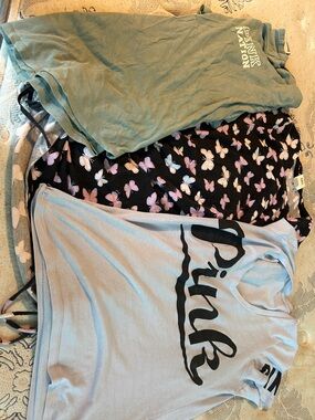 PINK Victoria's Secret Green, Black & Light Blue Tee Bundle
